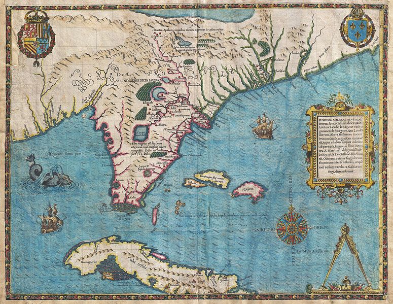 File:1591 De Bry and Le Moyne Map of Florida and Cuba - Geographicus - Florida-debry-1591.jpg