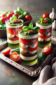 Tomato, mozzarella and pesto verrines