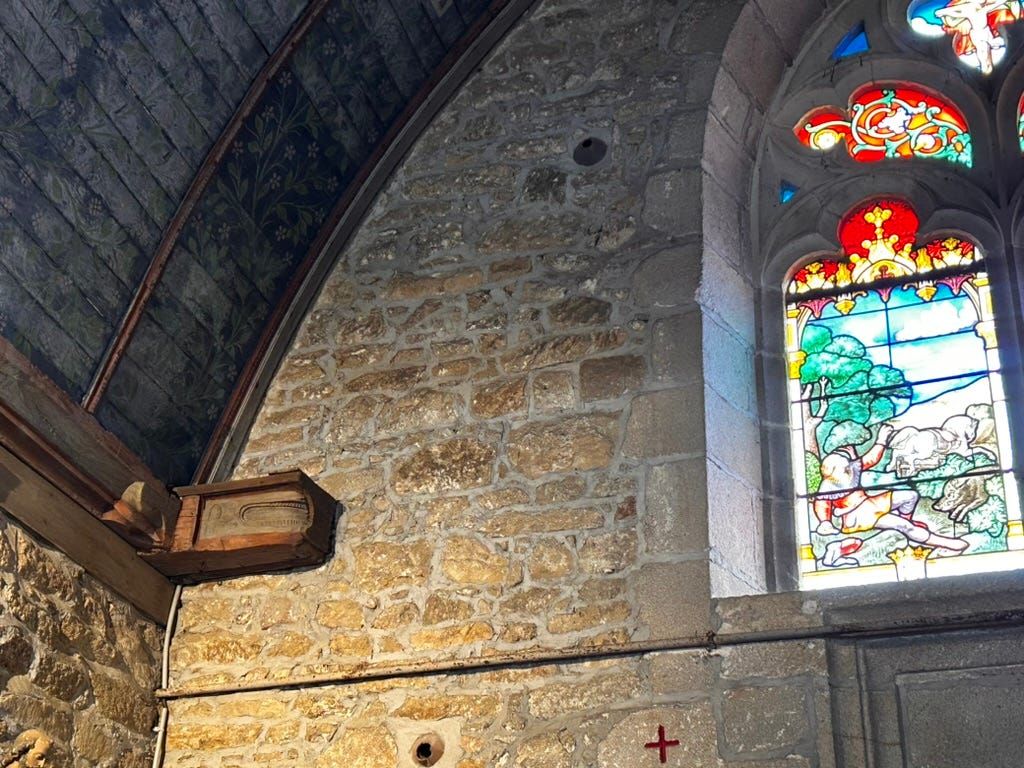 A stained glass window in a stone building

AI-generated content may be incorrect.