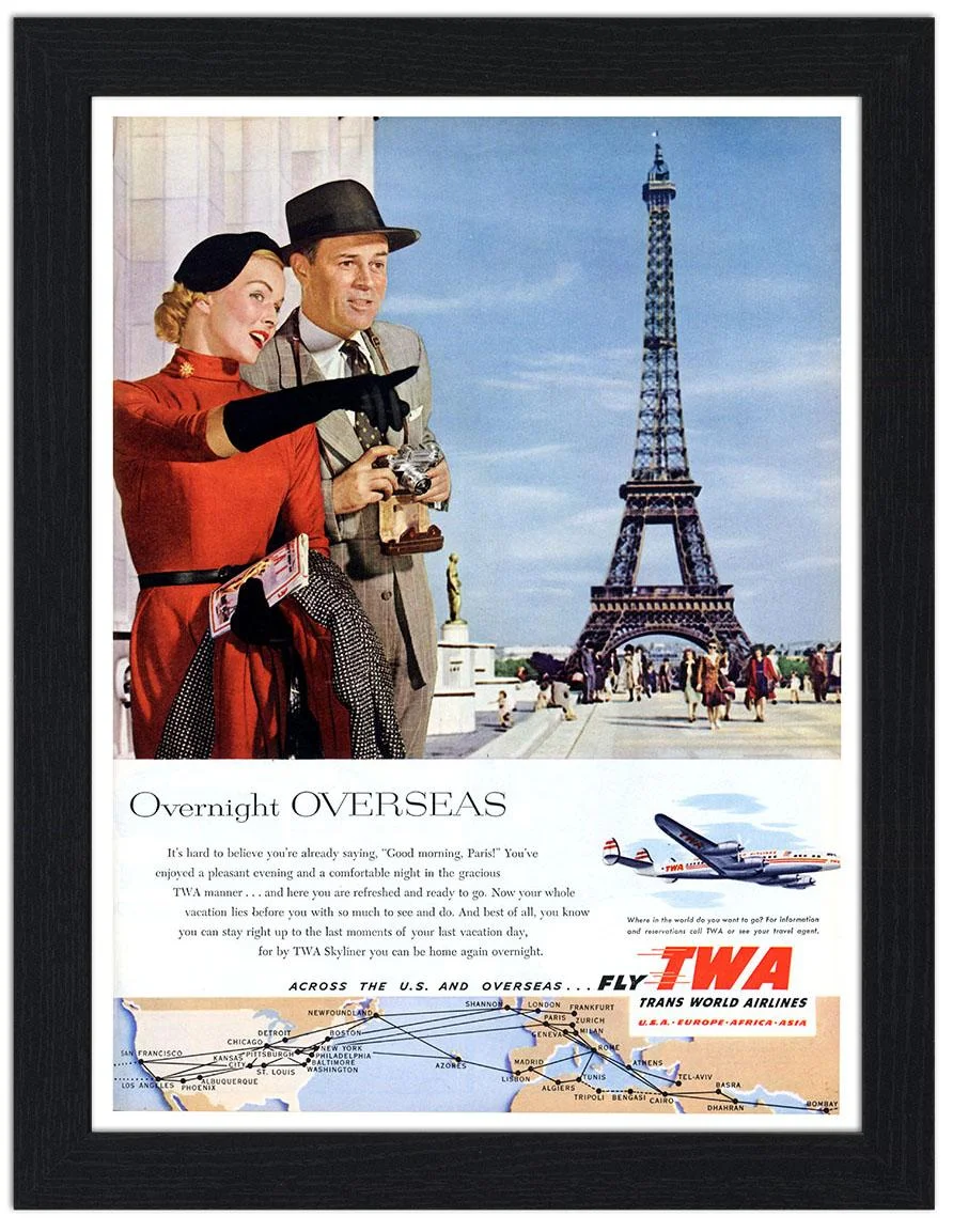 TWA Paris, Air Travel Advert, 1950s : Art Print £7.99 / Framed Print £ ...