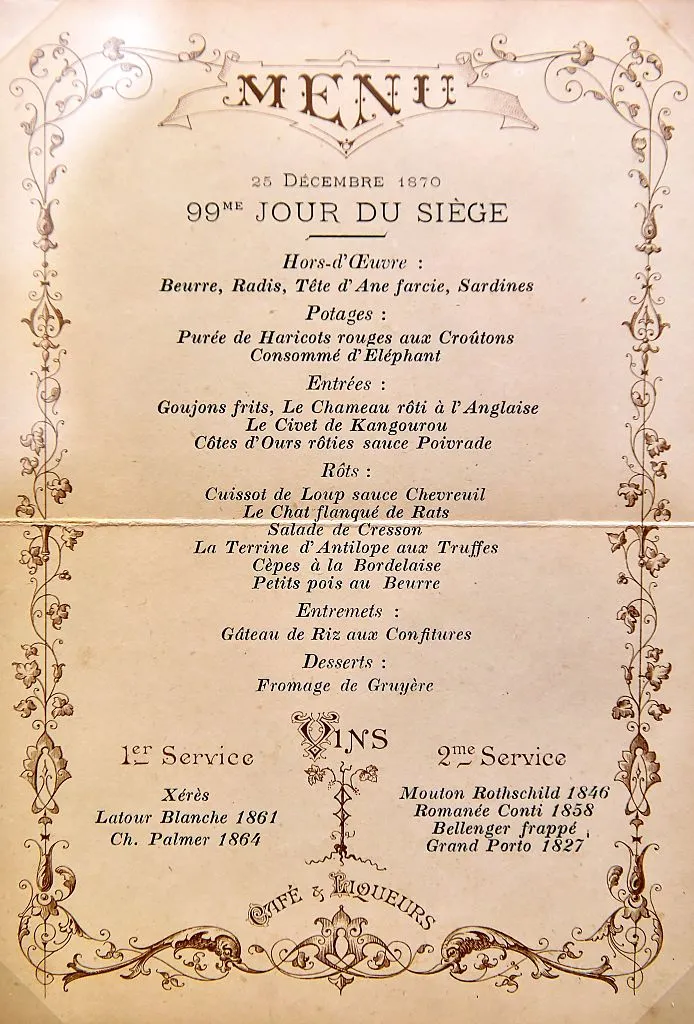 Eating Zoo Animals: A Paris Christmas Dinner Menu from 1870